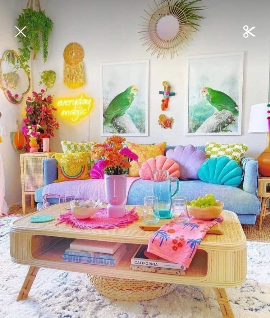 Pastel Tropical Whimsical Living Room