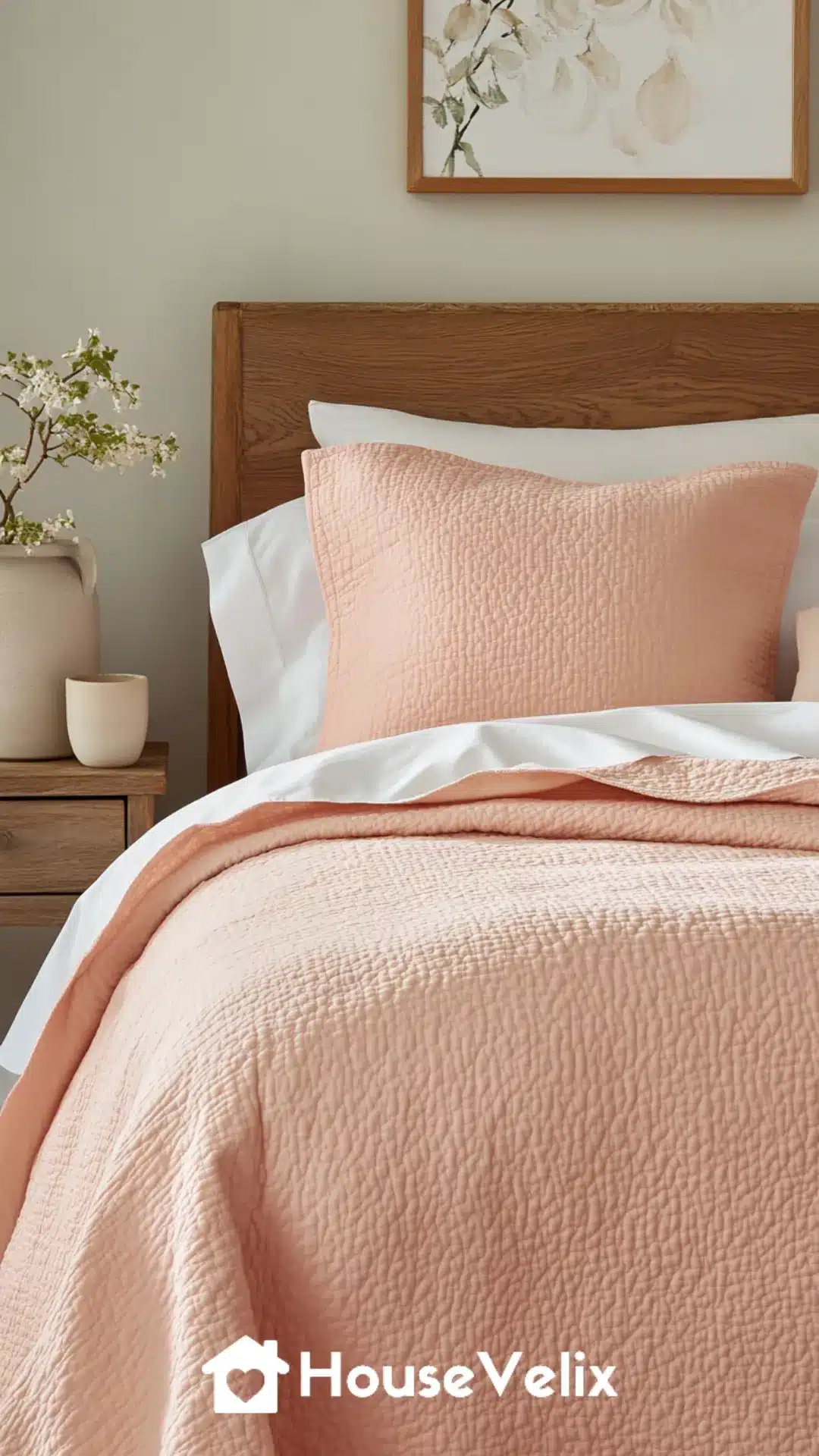 Peach-Toned Lightweight Cotton Quilt with Subtle Stitching