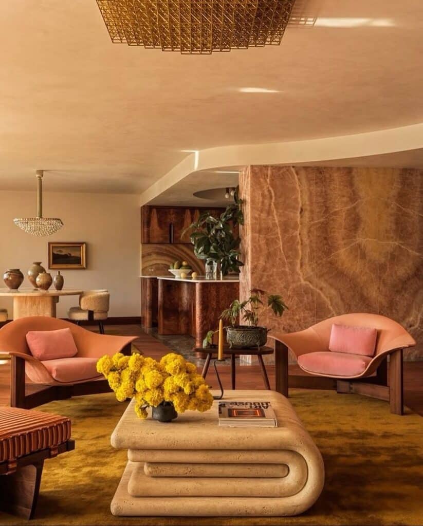 Peach Lounge with Curved Marble Column