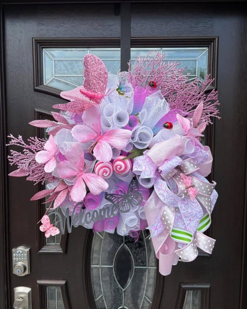 Pink Butterfly Welcome Wreath
