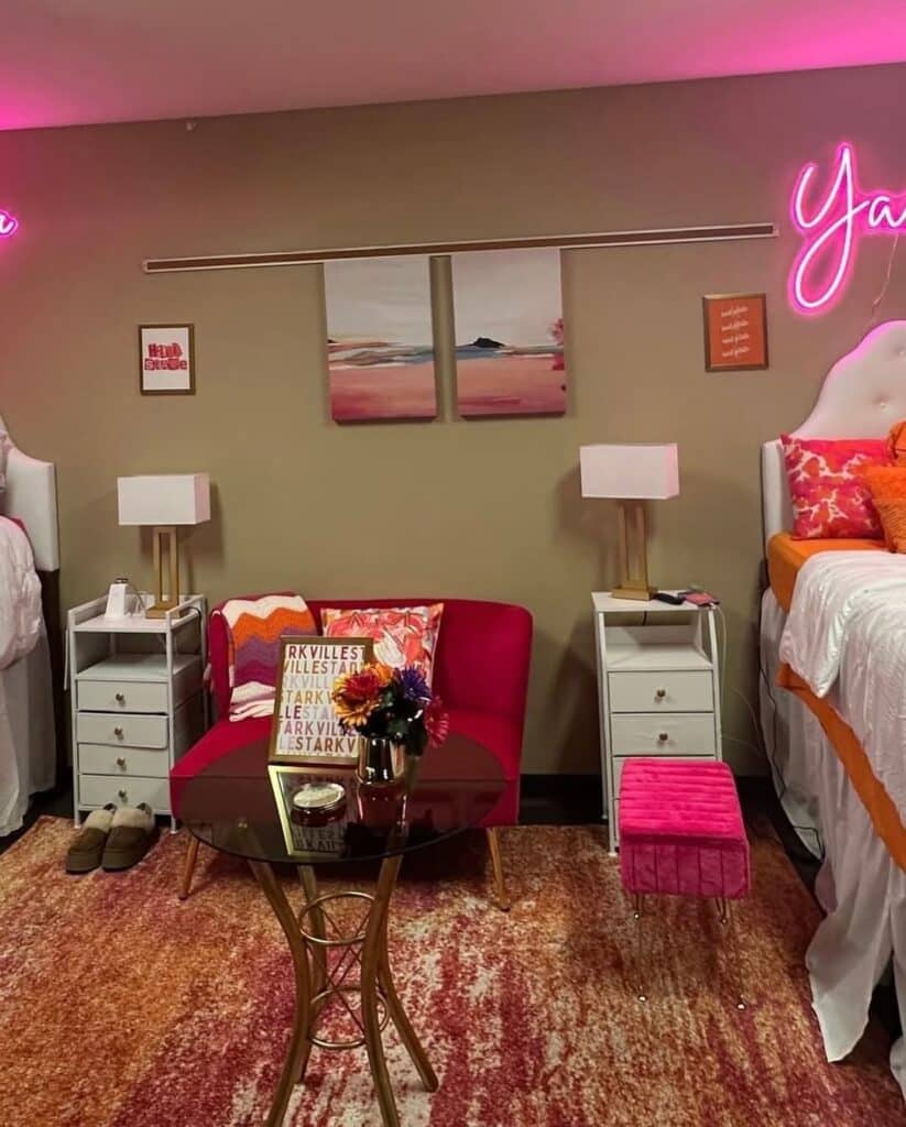 Pink neon lounge for a dorm twin