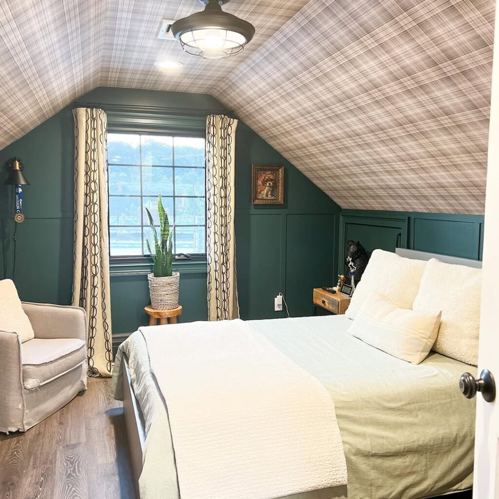 Plaid Attic Bedroom in Dark Lodge-Inspired Tones