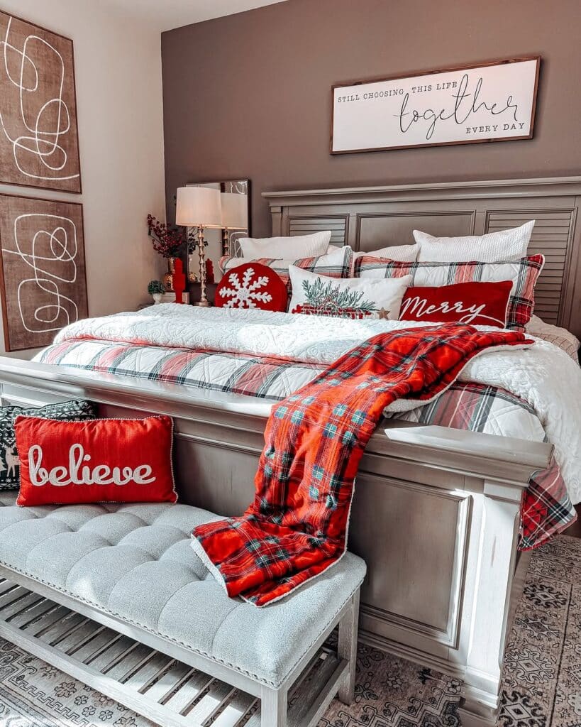 Plaid Bedding Christmas Bedroom