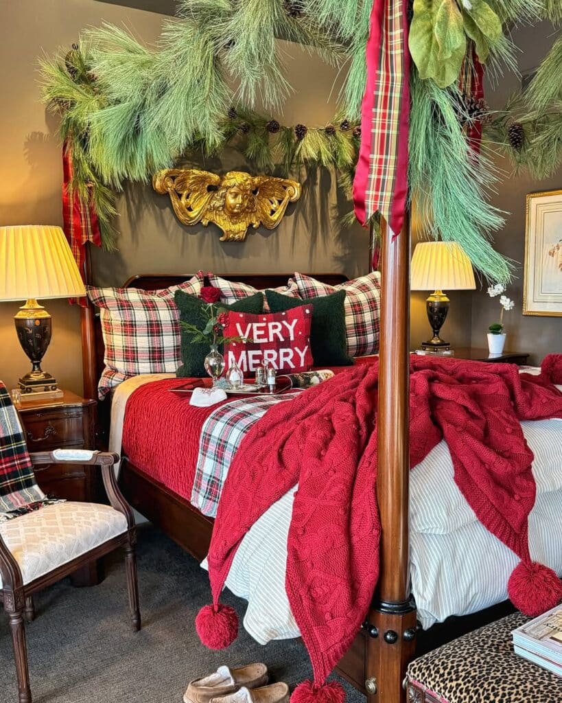Plaid Bedding Christmas Nook