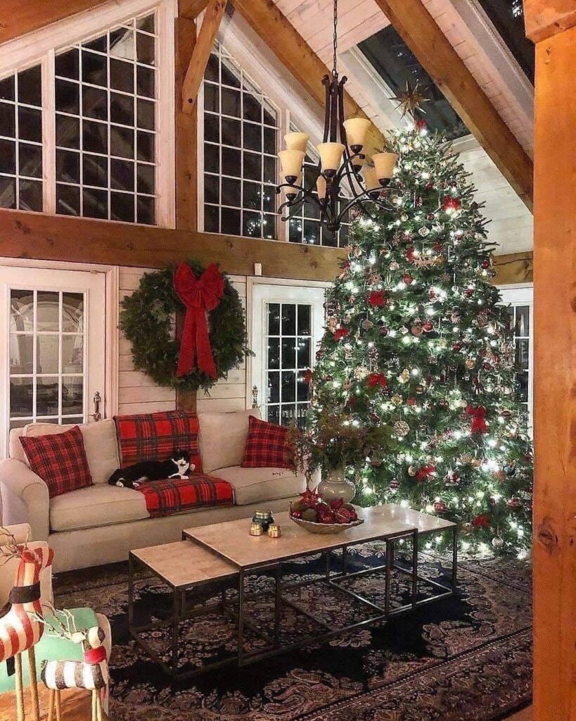 Plaid Details in a Timbered Lodge