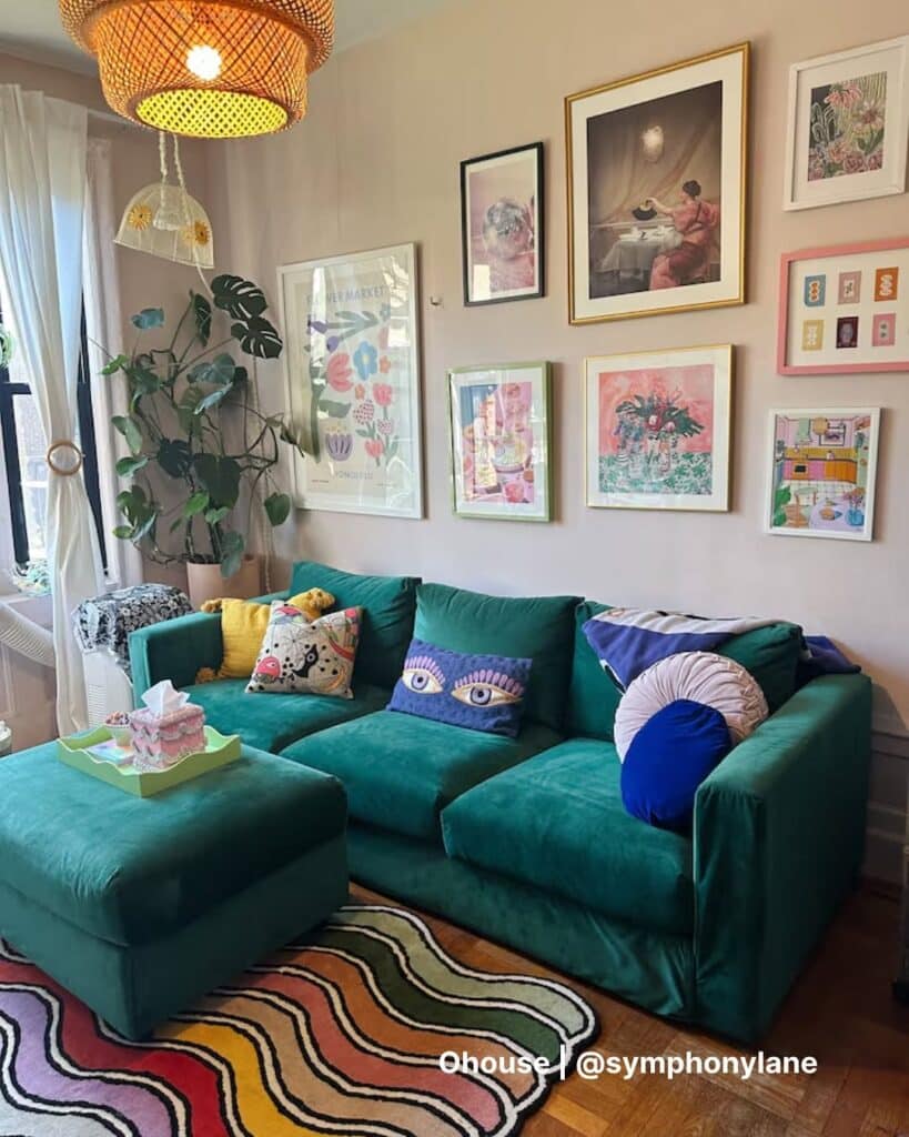 Playful Art with an Emerald Sofa