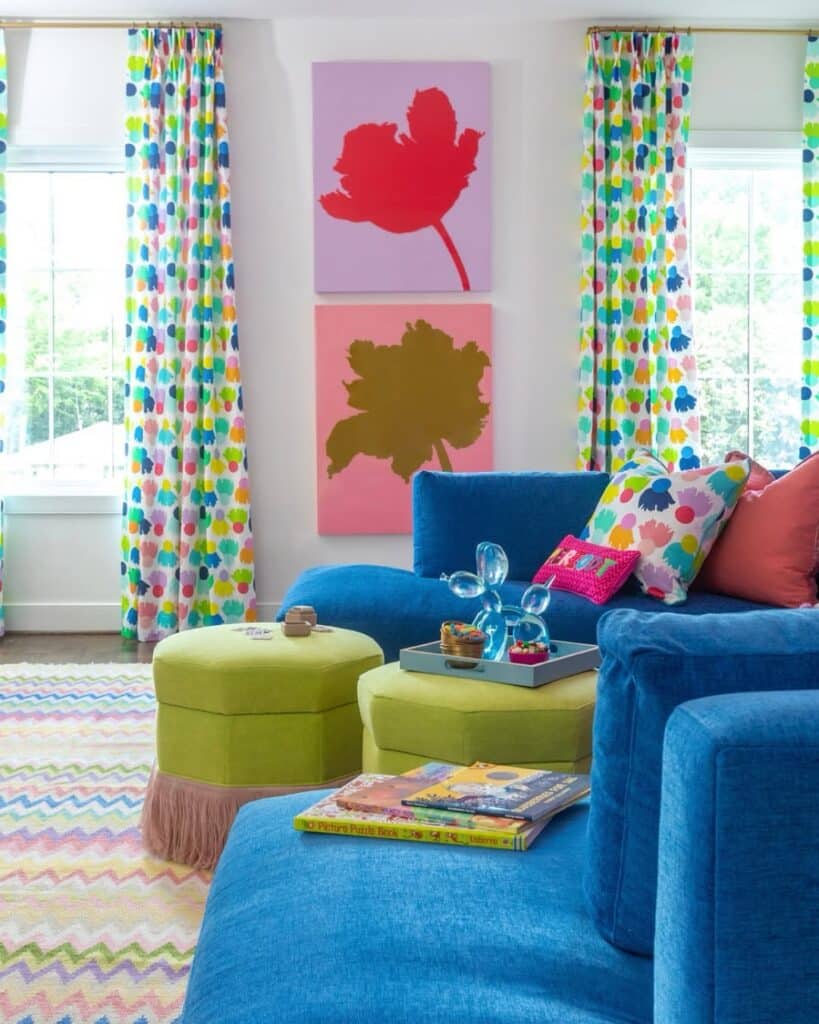 Playful Lime Green and Sky Blue Living Room