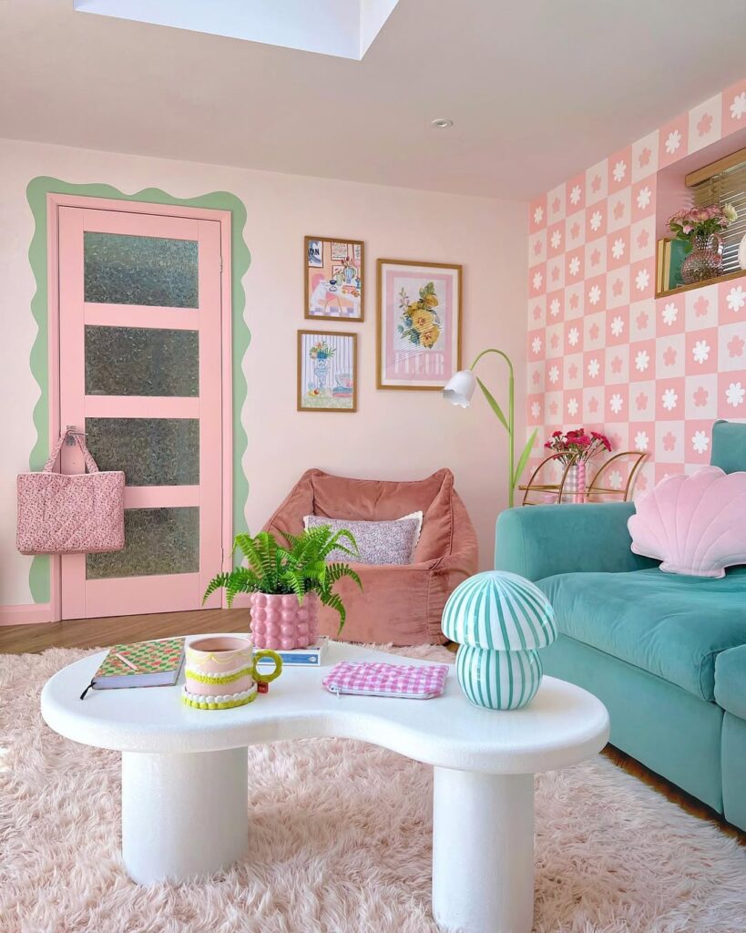 Playful Retro Pastel Pink Lounge