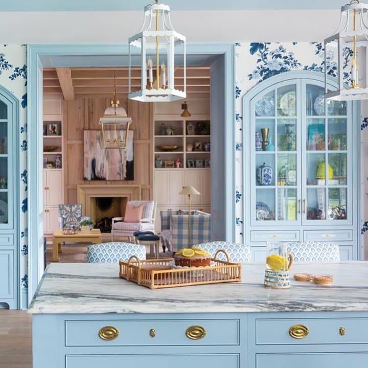 Powder Blue Cabinetry and Floral Accents
