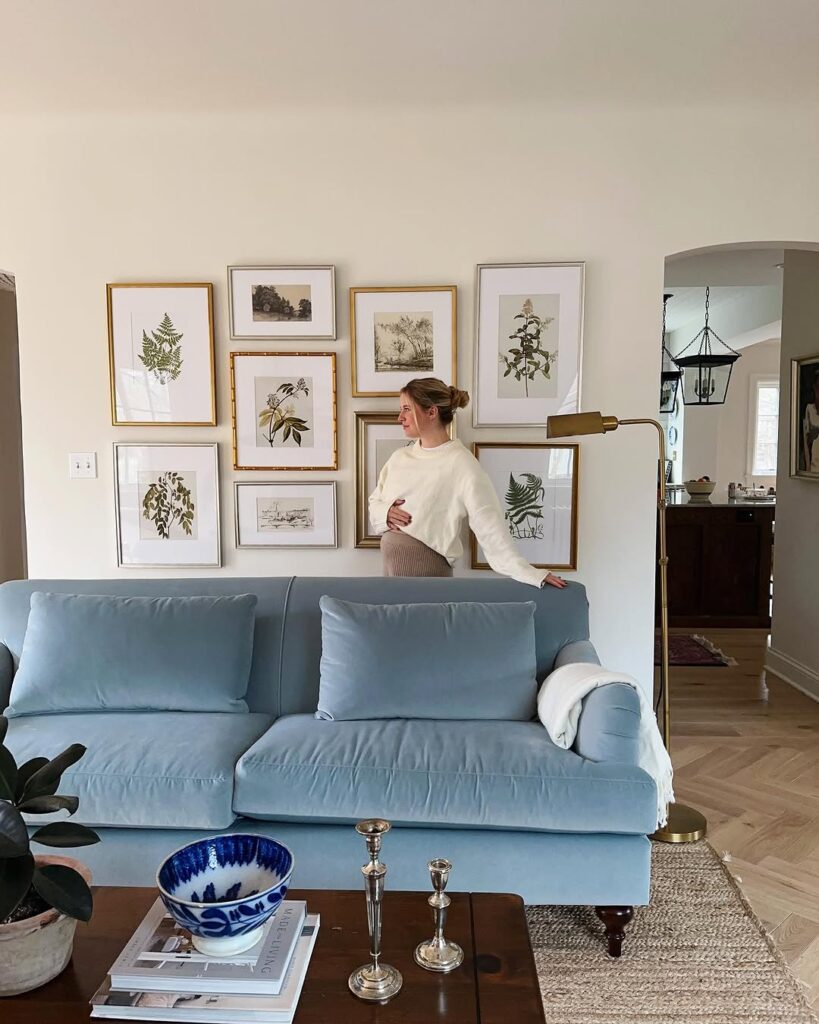Powder Blue Sofa for a White Living Room
