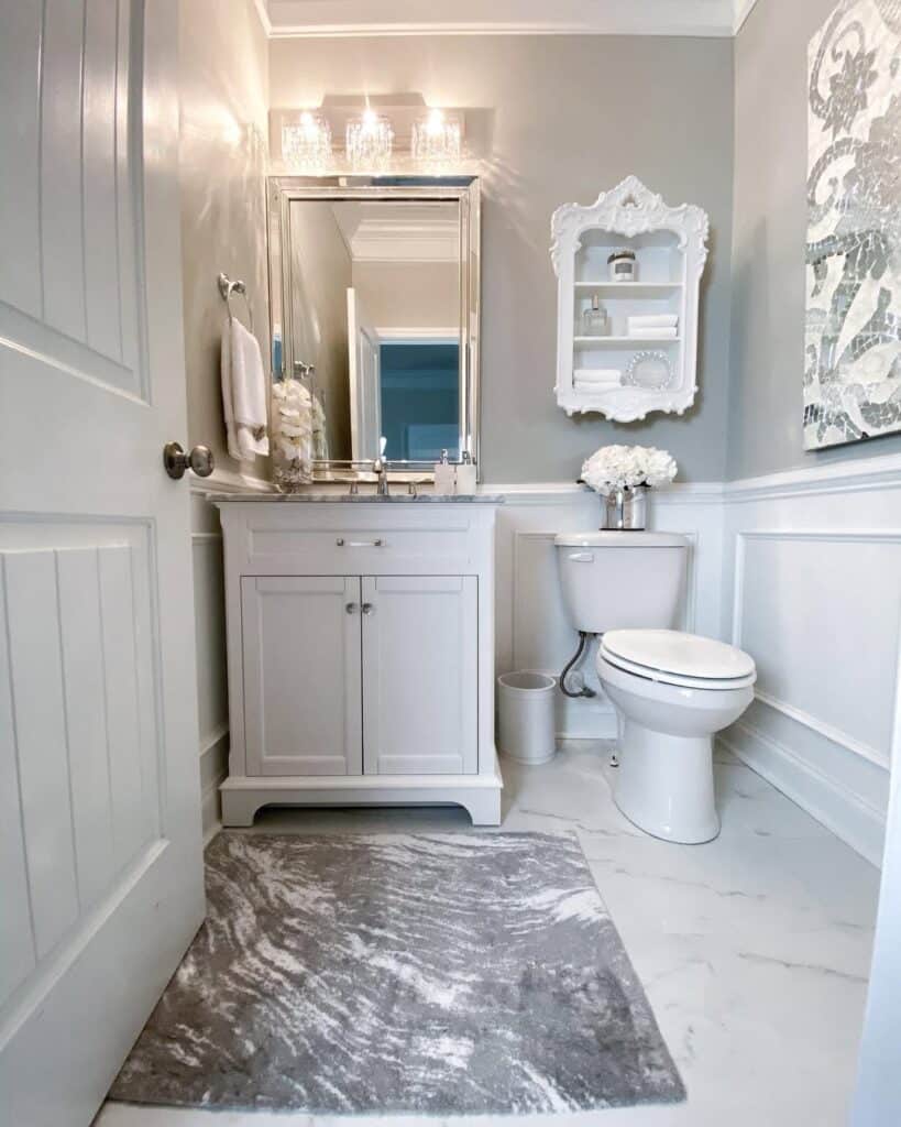 Powder Room with Soft Gray Classic Paneling