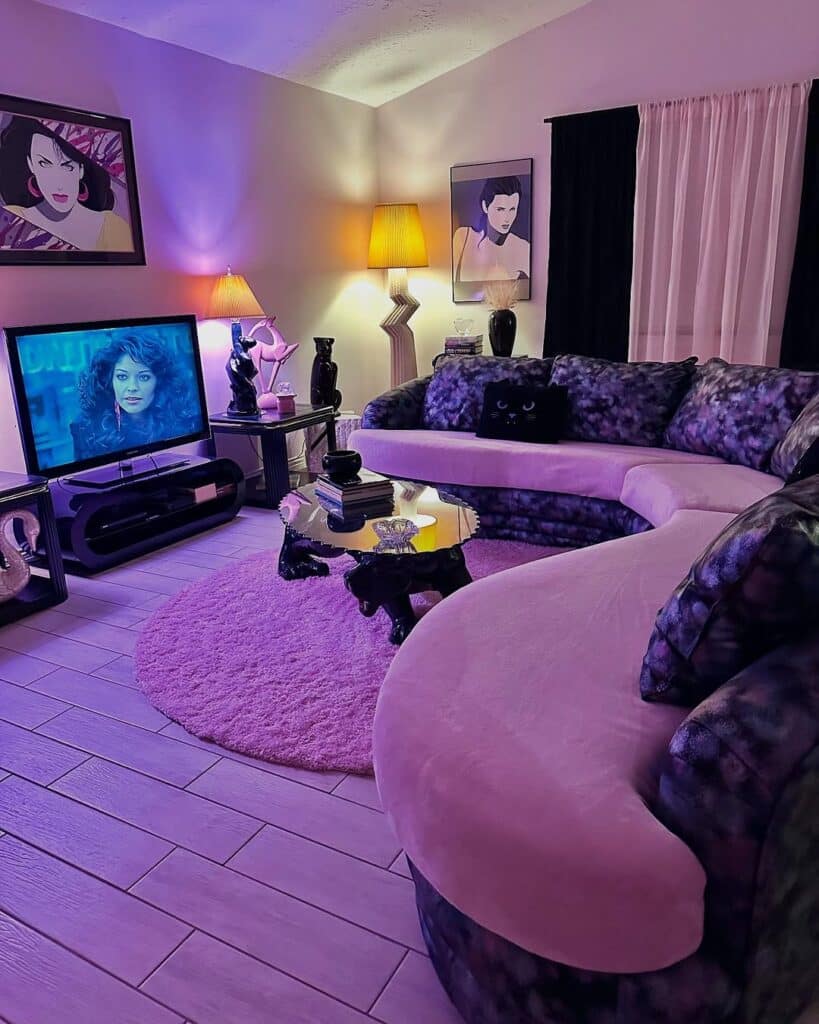 Purple Retro Deco Room with Curves and Black Accents