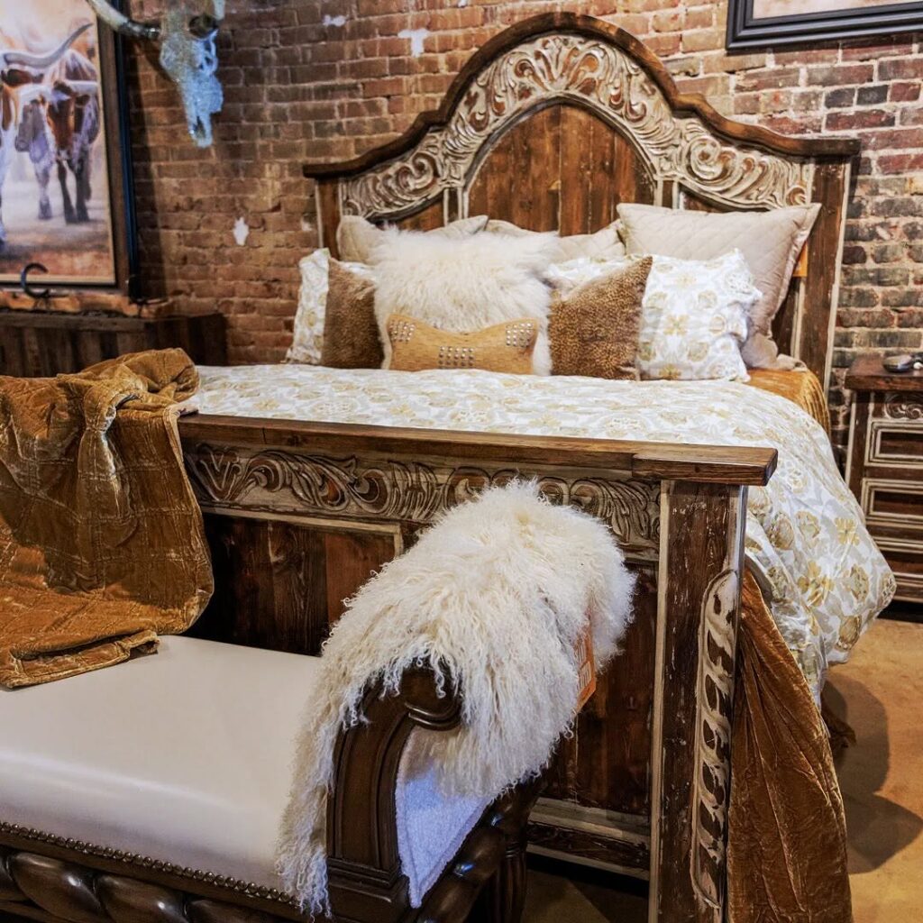 Reclaimed Wood Bed with Hand-Carved Detail