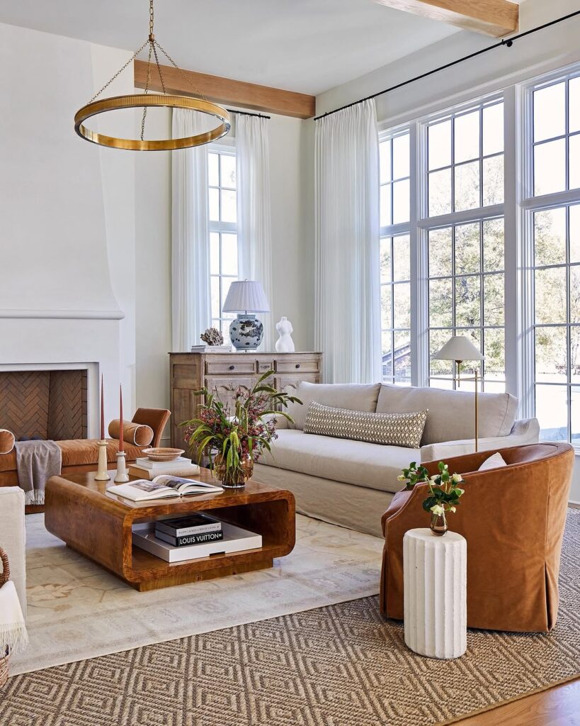Refined Light-Filled European Farmhouse Living Room