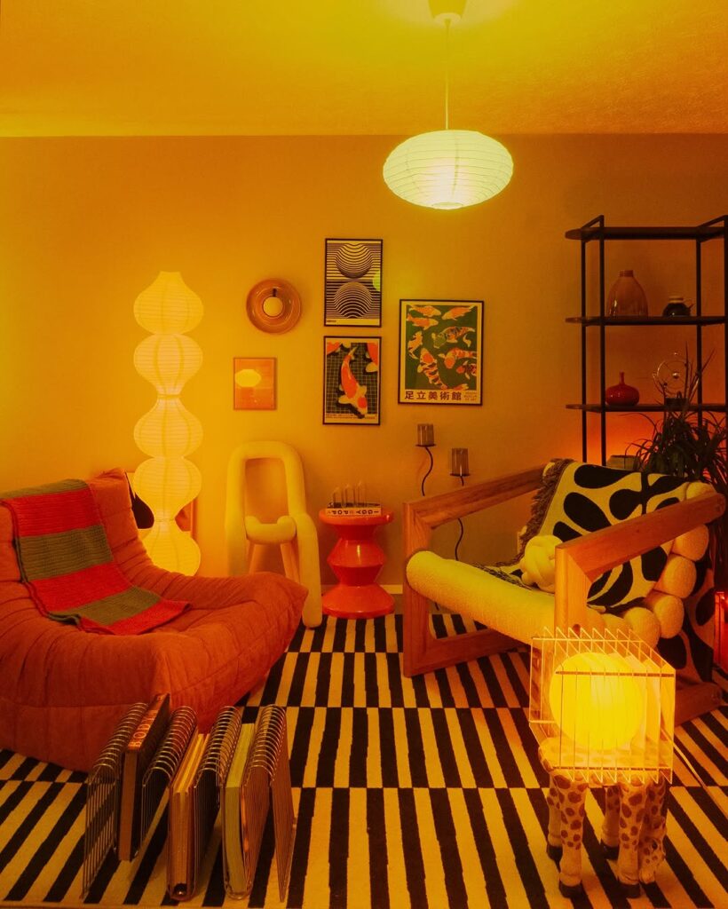 Retro Lounge with a Sunlit Sculptural Glow