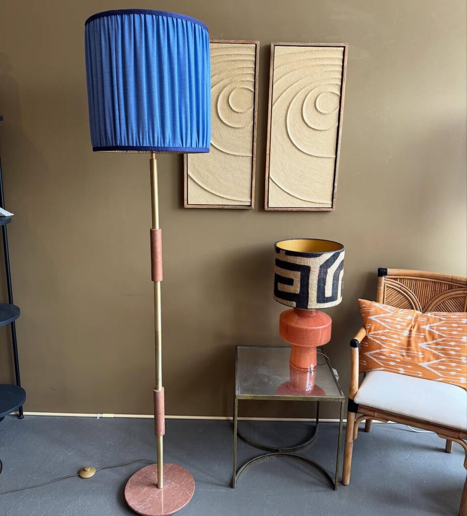 Retro-Modern Lamp in Blue Pleats