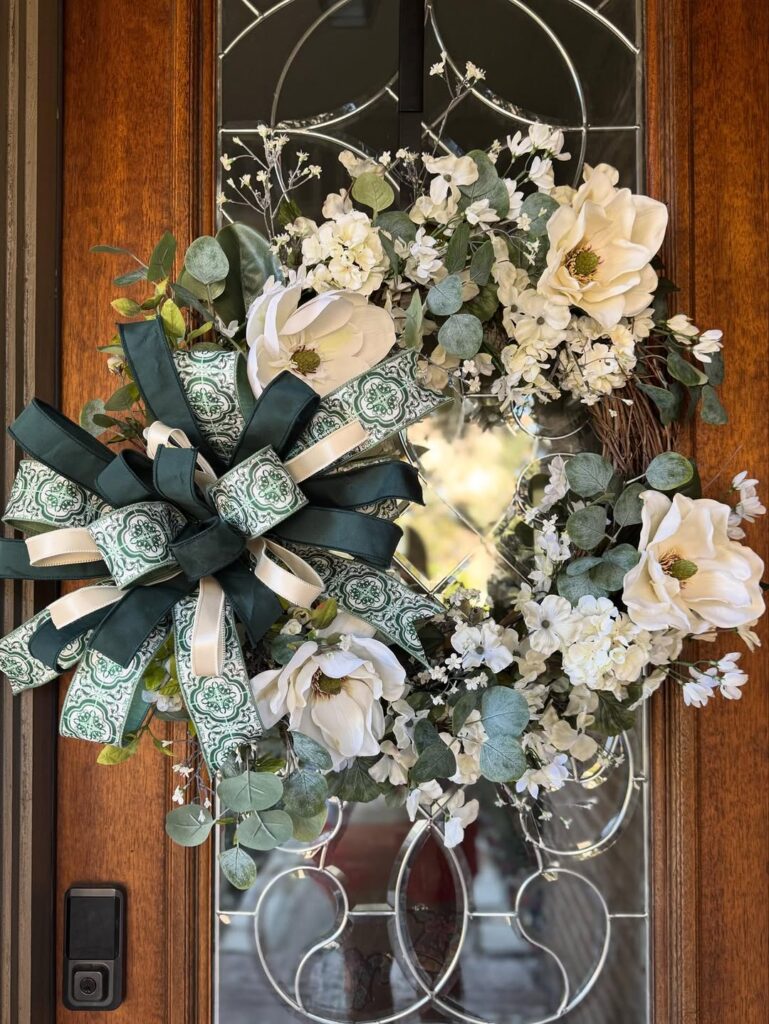 Ribbon Wreath with Magnolia and Eucalyptus