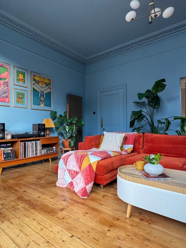 Rust Seating for a Dusky Blue Corner