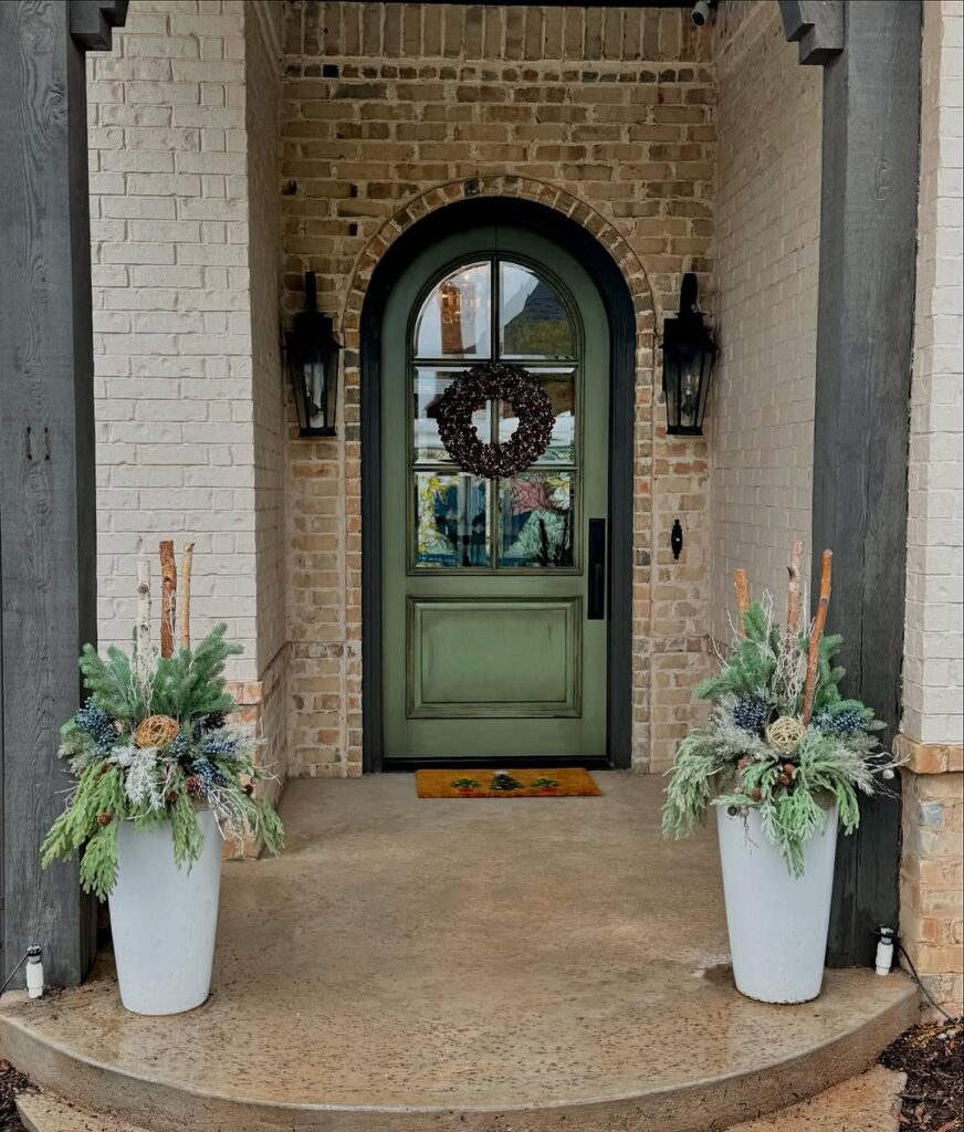 Rustic Arched Entryway with Evergreen