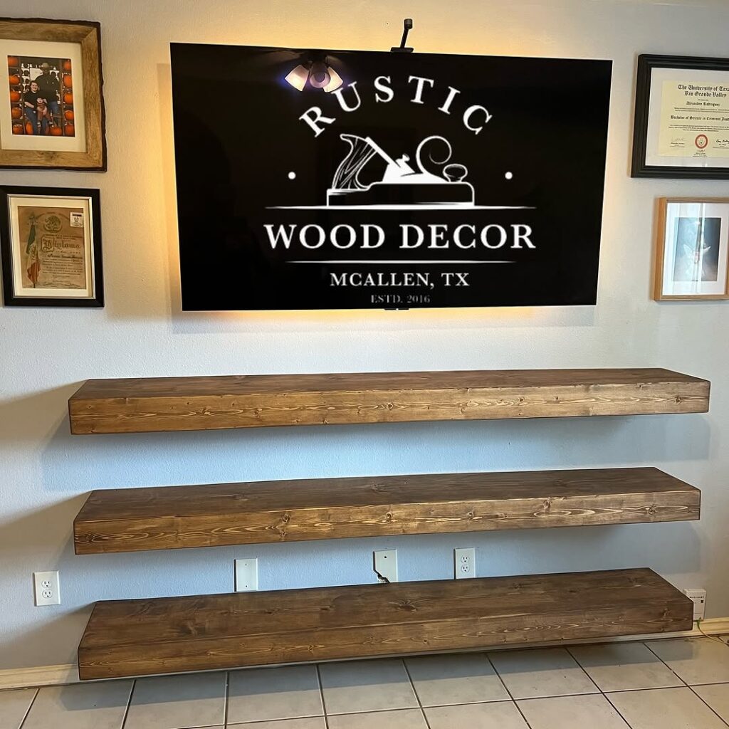 Rustic Floating Wood Slab TV Stand