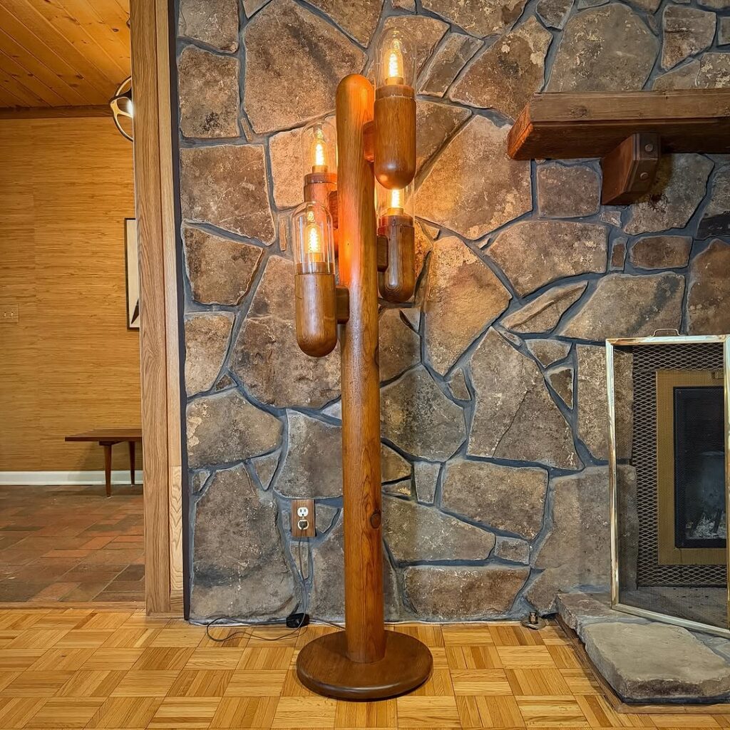 Rustic Mid-Century Timber Floor Lamp with a Glow