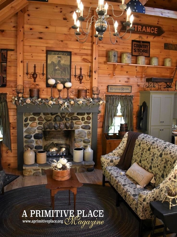 Rustic Primitive Early American Stone Hearth