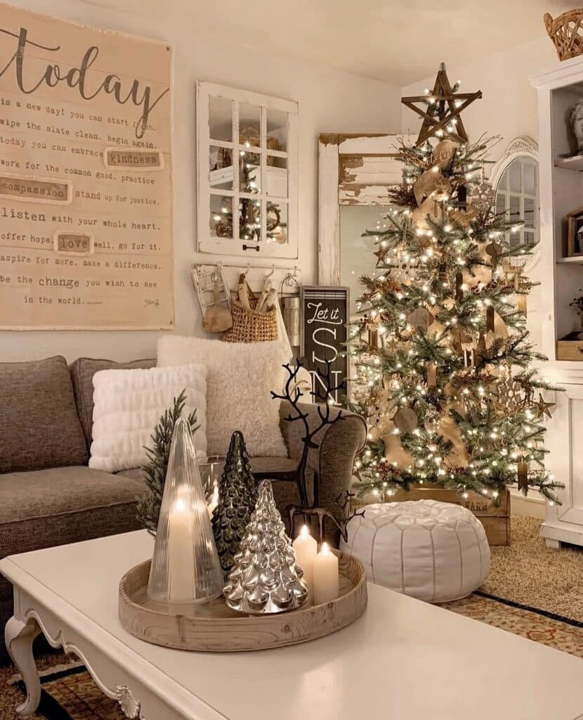Rustic Star Tree in a Calm Holiday Living Room