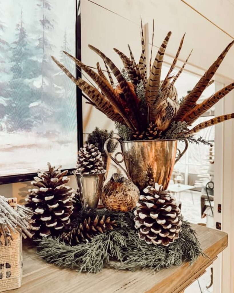 Rustic Trophy Vase Arrangement with Pinecones Cedar Sprigs and Frosted Branches