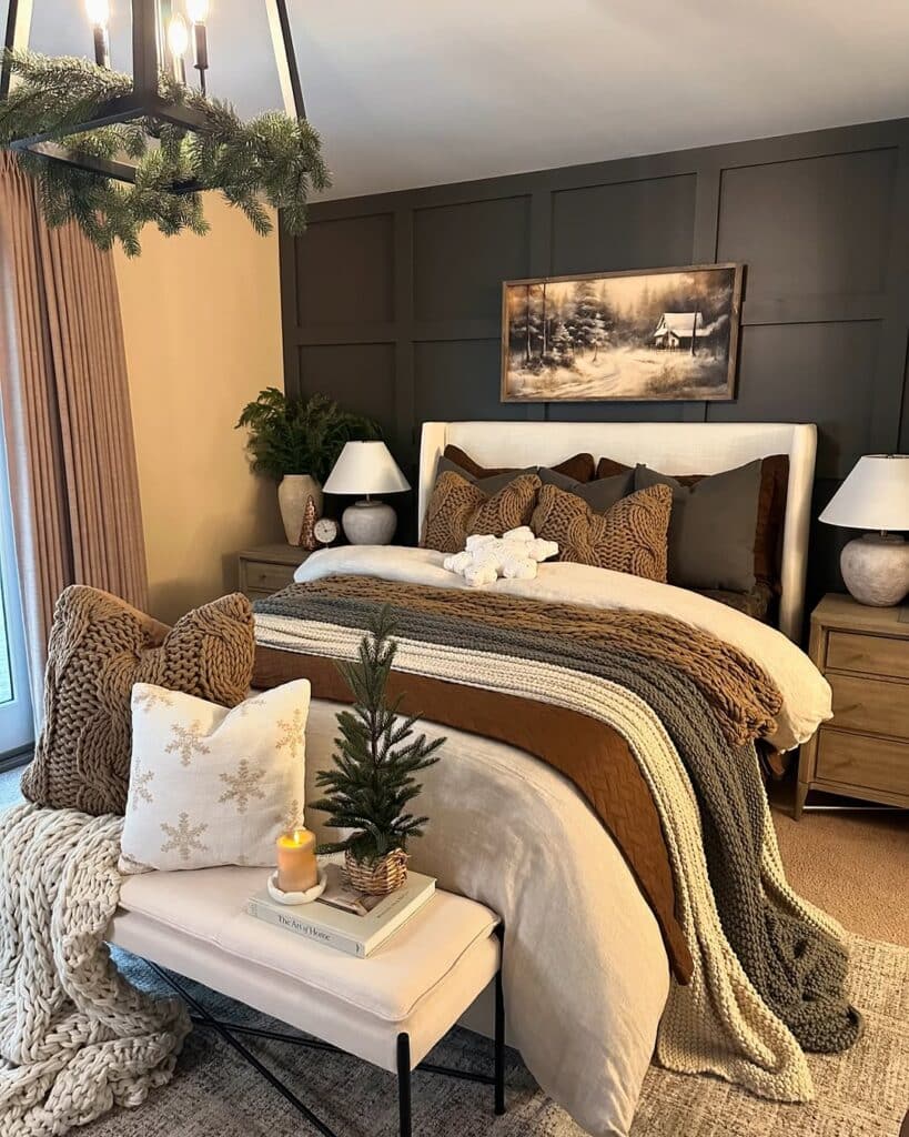 Rustic Winter Bedroom with Knitted Layers