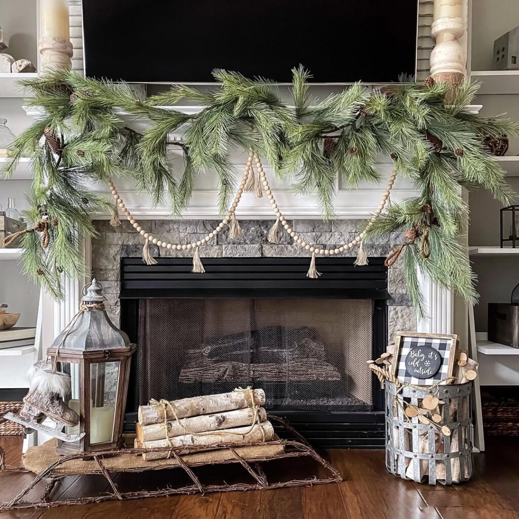 Rustic Winter Pine Bead Mantle