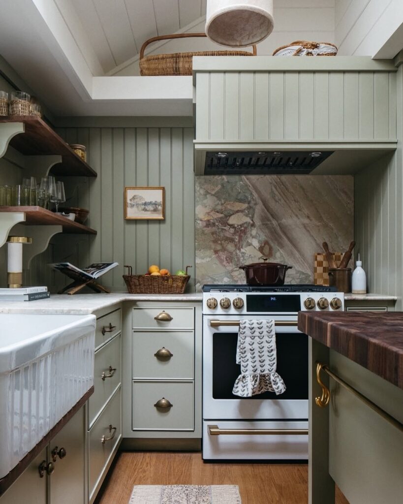 Sage Beadboard Kitchen and Marble Counters