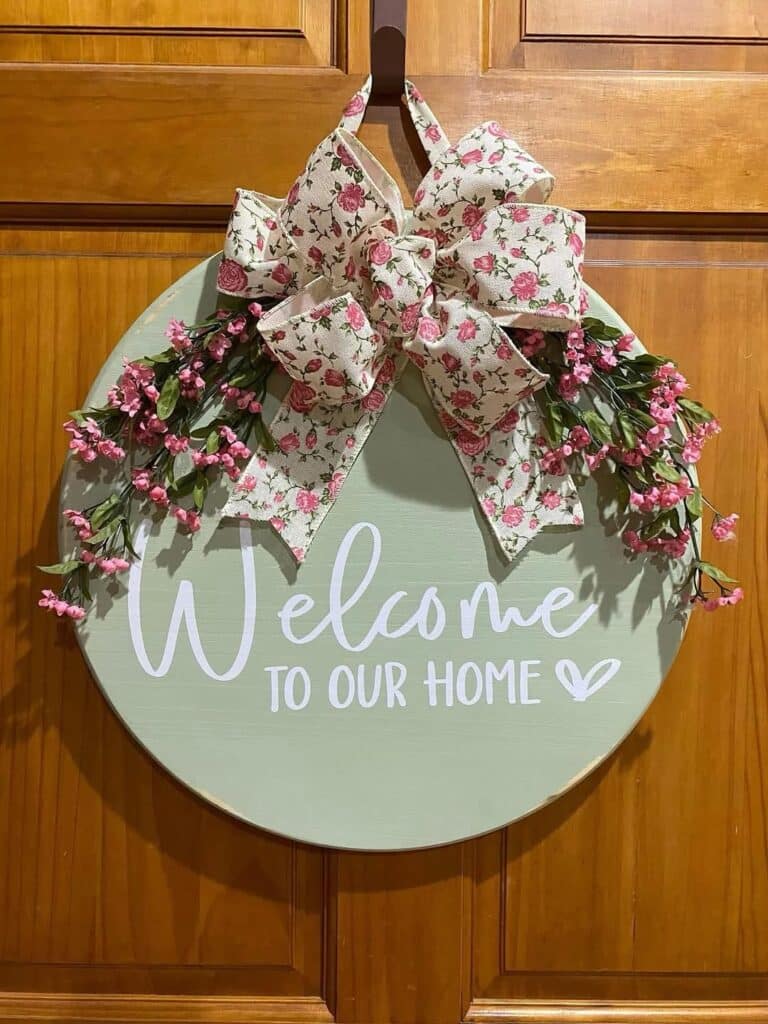Sage Green Spring Floral Welcome Hanger