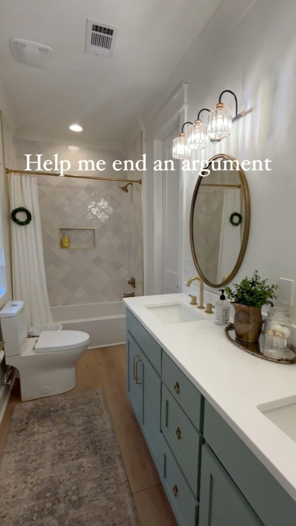 Sage Vanity and Oval Bathtub