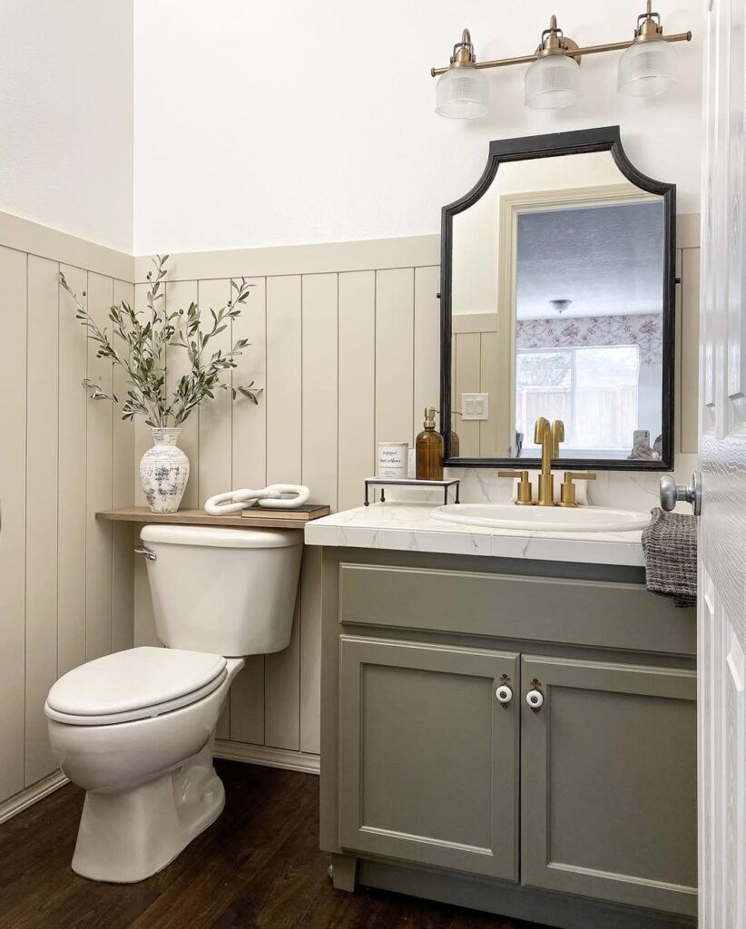 Sage Wainscoting in a Classic Powder Room
