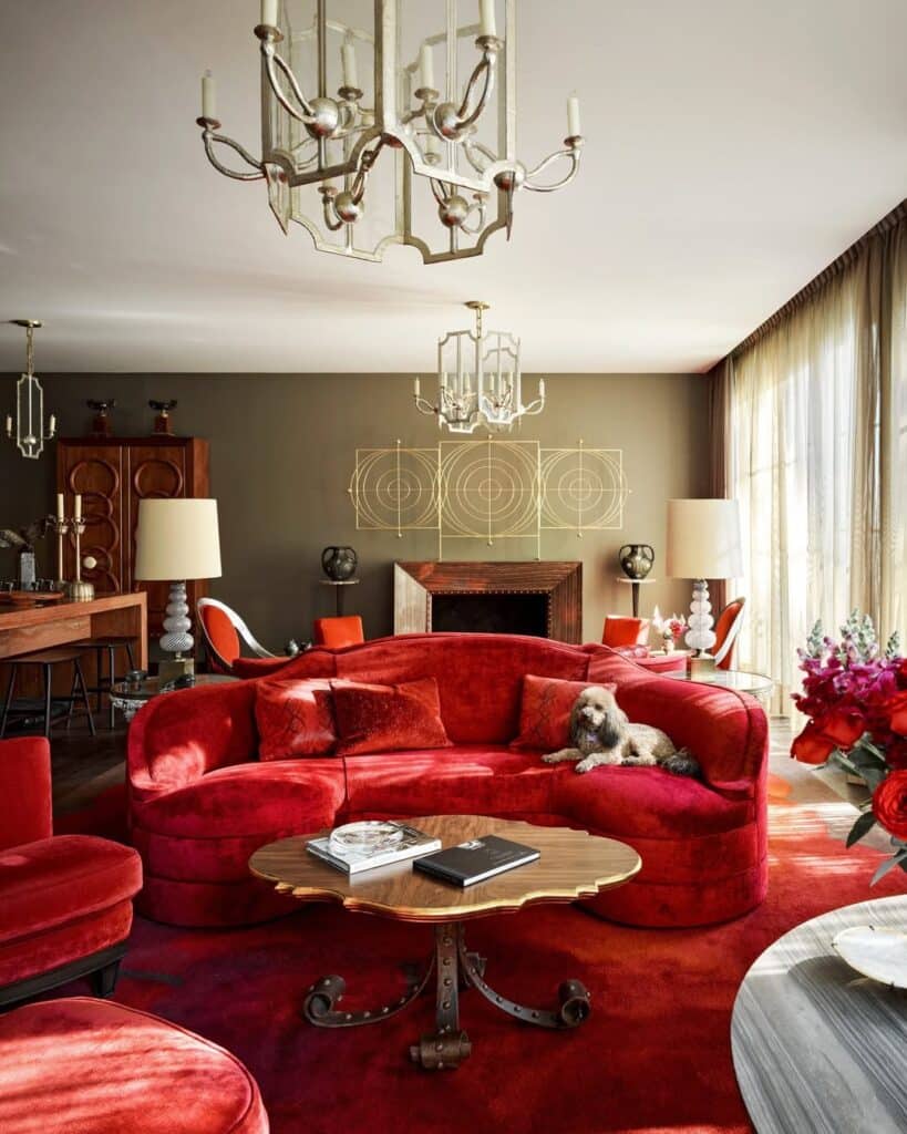 Scarlet Curved Sofa in an Art Deco Lounge