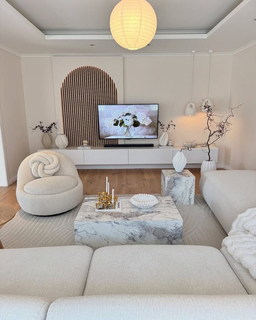 Sculpted Soft Neutral Living Space