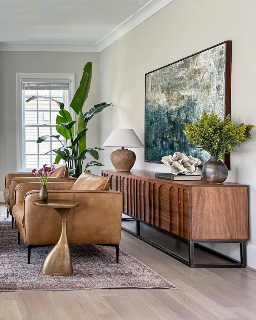 Sculpted Wood Console in a Leather Lounge