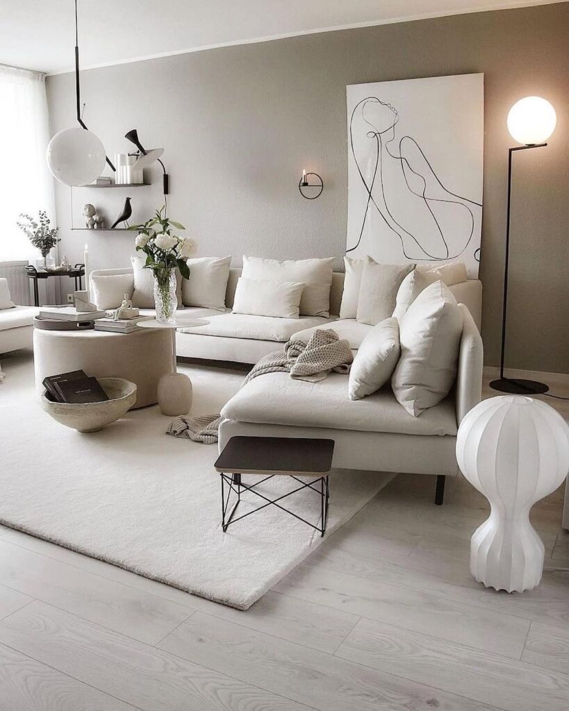 Sculptural Pieces in a Soft Monochrome Lounge