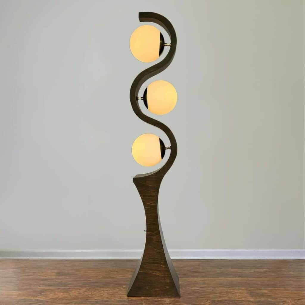 Sculptural S-Curve Three Globe Lamp