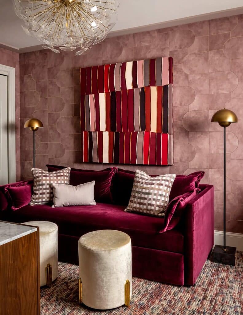 Sculptural Velvet Lounge in Plum Red