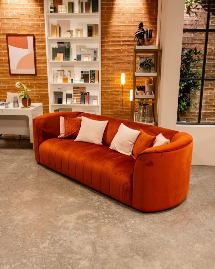 Sculptural Velvet Orange Sofa