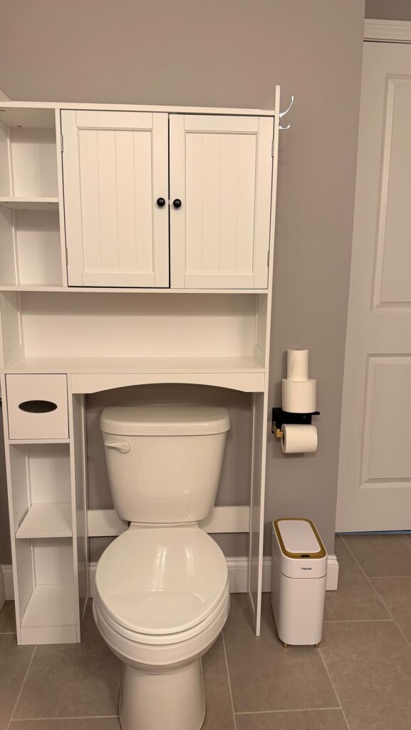 Side-Cubby Cabinet Positioned Over the Toilet