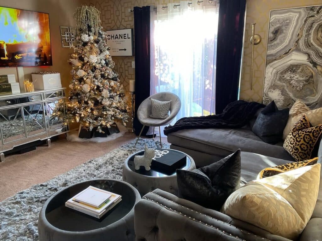 Silver Holiday Decor and Deep Black Furnishings