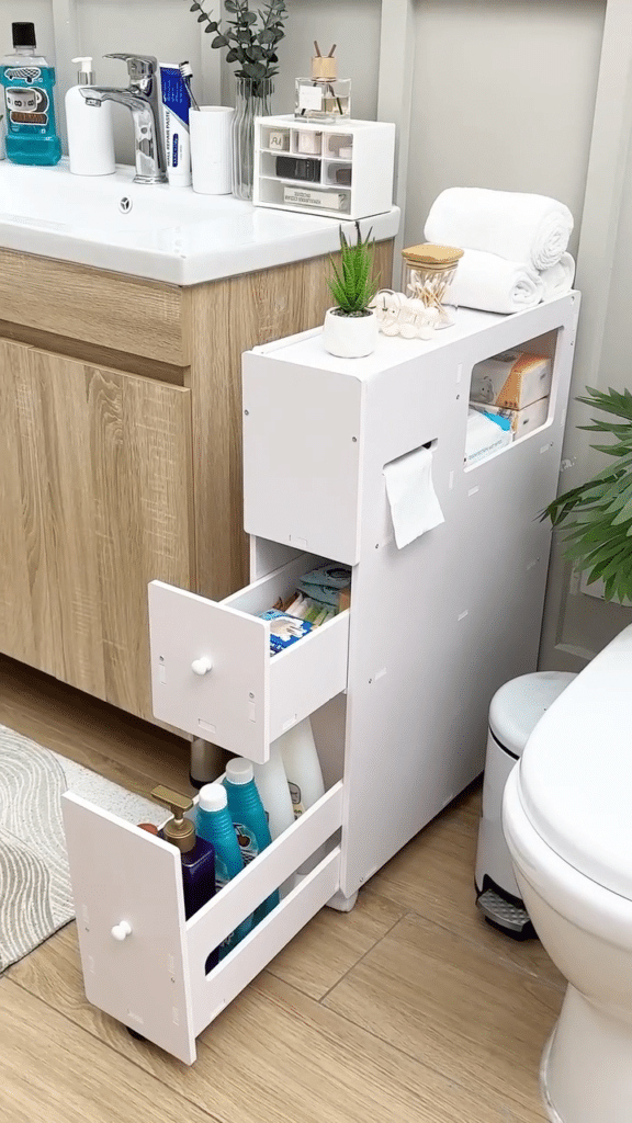 Slim Drawer Cabinet for Narrow Spaces Beside the Toilet with Tissue Slot