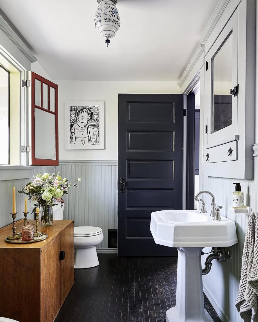 Small Cottage Farmhouse Beadboard and Pedestal Sink