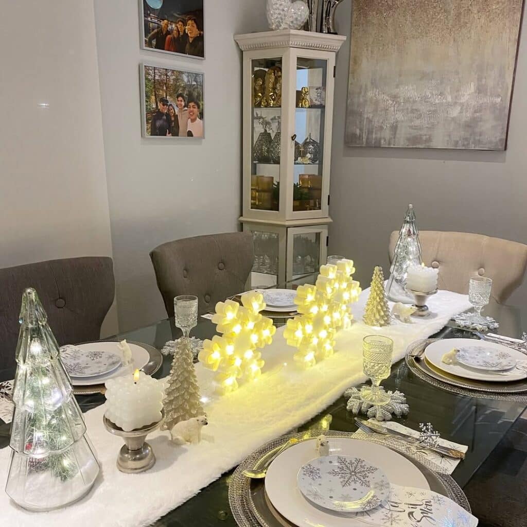 Snowflake Dinner Setting with Gentle Lighting