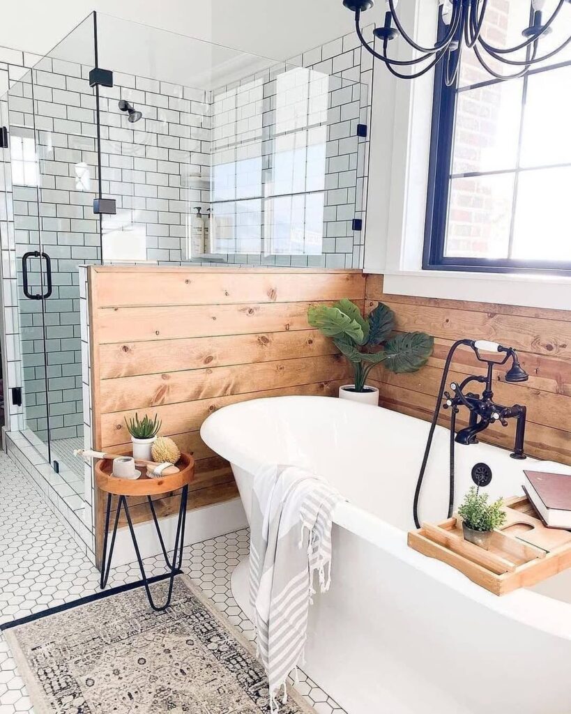 Soaking Tub and Wood Plank Walls