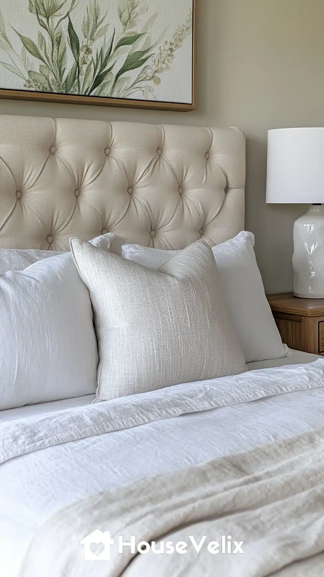 Upholstered Tufted Headboard in Soft Beige Linen
