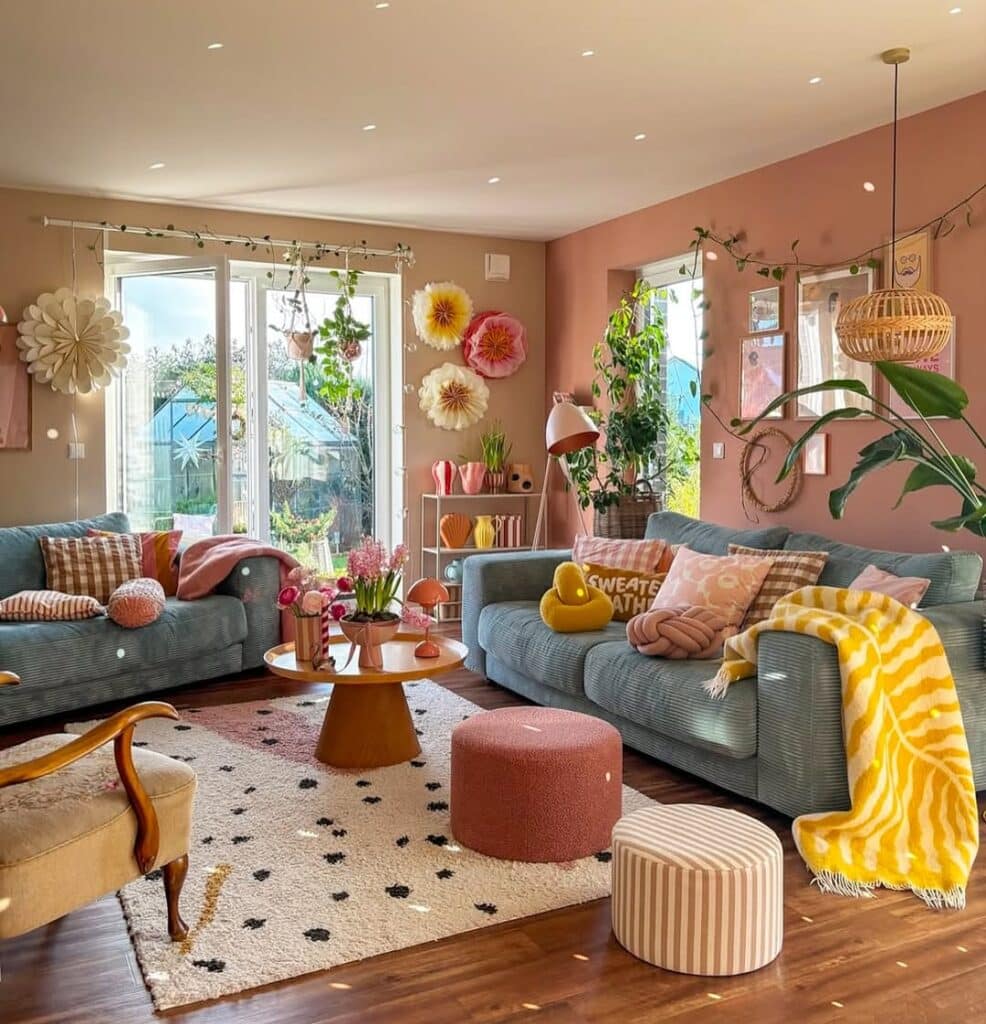 Soft Blush Sunshine Eclectic Living Room