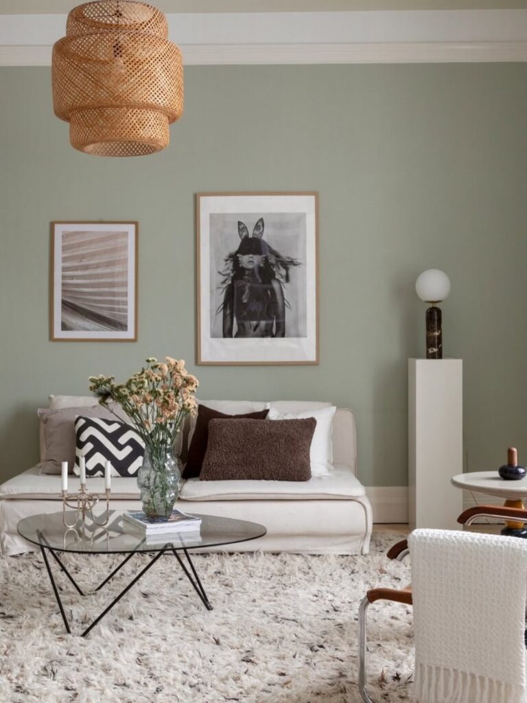 Soft Sage Lounge with Nordic Graphic Art